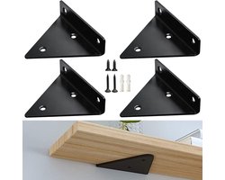 4 stuks - Plankdragers - 10*8 cm - Wandgemonteerde zwevende beugel - Verborgen plankdrager - metalen plankbeugels - driehoekige plankbeugel - met schroeven - onzichtbare plankbeugel - voor woonkamer, badkamer en slaapkamerinrichting - zwart