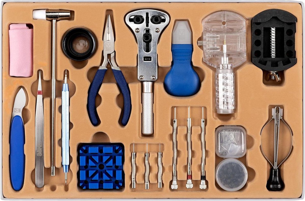 Horloge reparatie gereedschap set - 155-delige gereedschapset voor horlogebandje, horlogekast of batterij vervanging - In handige opbergbox