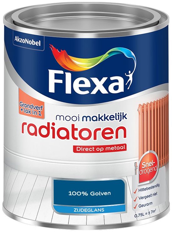 Flexa grondverf en lak in 1 voor radiatoren, 100% Golven zijdeglans, 750 ml.