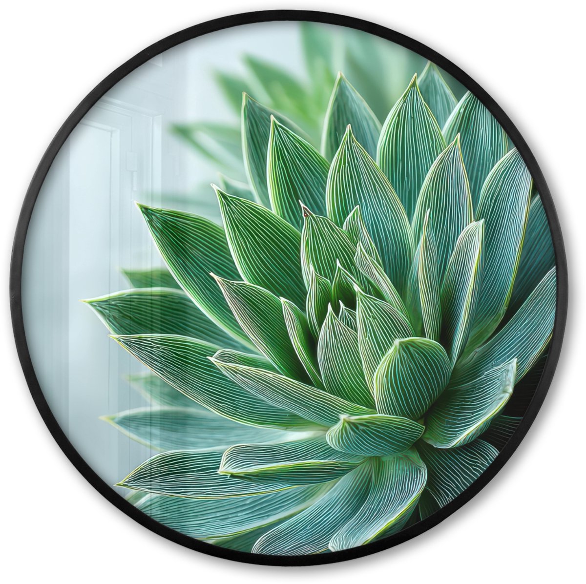 FrameYourWall Poster in lijst Rond - Fotolijst 60x60 cm - Posters - Vetplant - Bladeren - Groen - Wazig - Ronde posterlijst zwart - Decoratie - Wanddecoratie woonkamer - Muurdecoratie slaapkamer