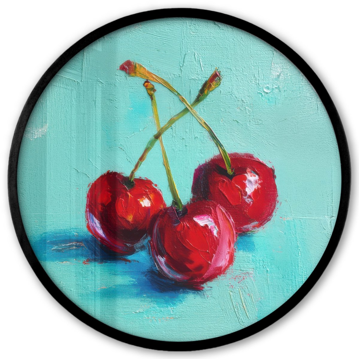 FrameYourWall Poster in lijst Rond - Fotolijst 40x40 cm - Posters - Kersen - Rood - Drie - Geverfd - Ronde posterlijst zwart - Decoratie - Wanddecoratie woonkamer - Muurdecoratie slaapkamer