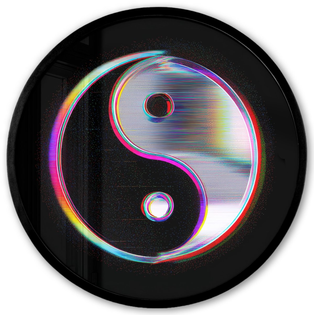 FrameYourWall Poster in lijst Rond - Fotolijst 40x40 cm - Posters - Yin-Yang - Cirkel - Regenboog - Ronde posterlijst zwart - Decoratie - Wanddecoratie woonkamer - Muurdecoratie slaapkamer Yin-Yang - Cirkel - Kleurrijk