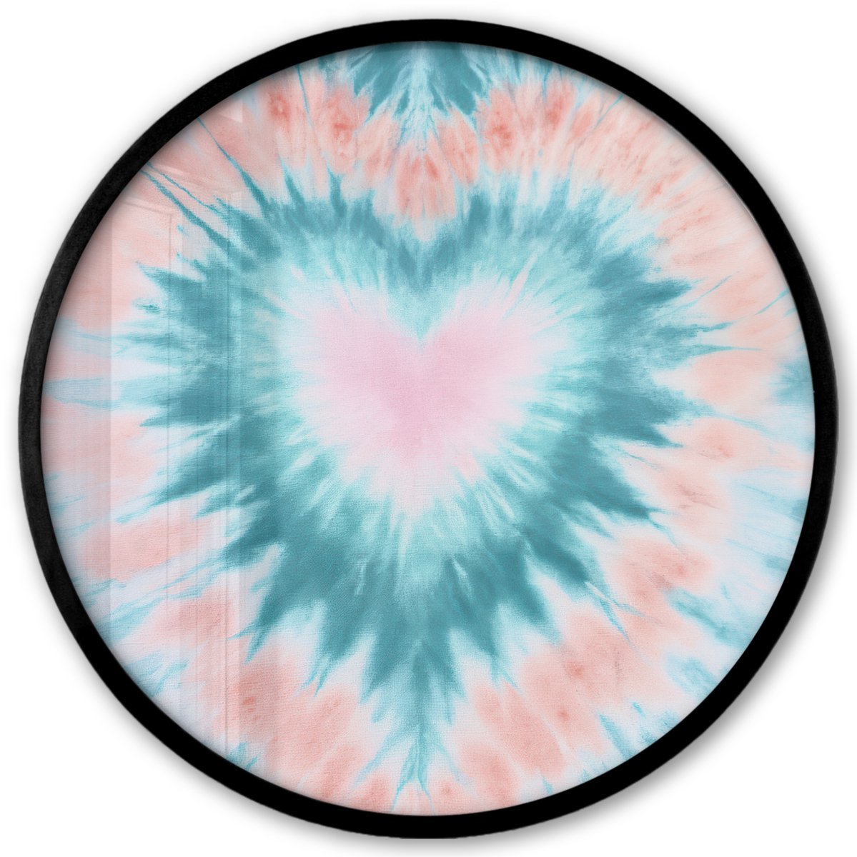 FrameYourWall Poster in lijst Rond - Fotolijst 40x40 cm - Posters - Hartvormig - Tie dye - Pasteltinten - Lichtgroen - Ronde posterlijst zwart - Decoratie - Wanddecoratie woonkamer - Muurdecoratie slaapkamer