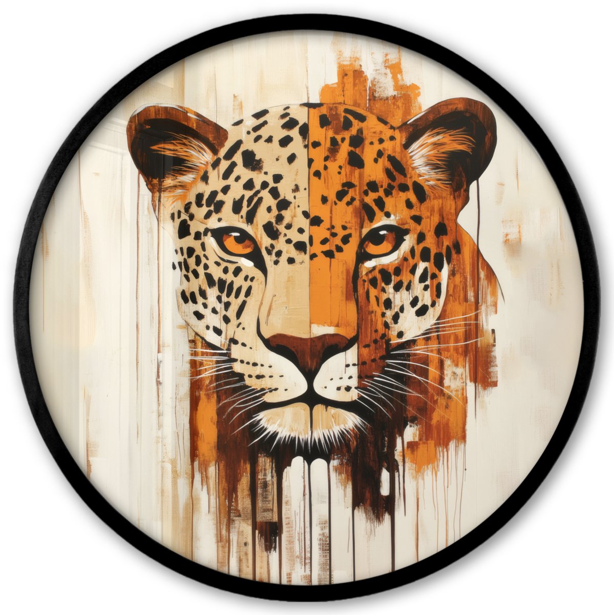 FrameYourWall Poster in lijst Rond - Fotolijst 40x40 cm - Posters - Luipaard - Symmetrisch - Strepen - Ronde posterlijst zwart - Decoratie - Wanddecoratie woonkamer - Muurdecoratie slaapkamer