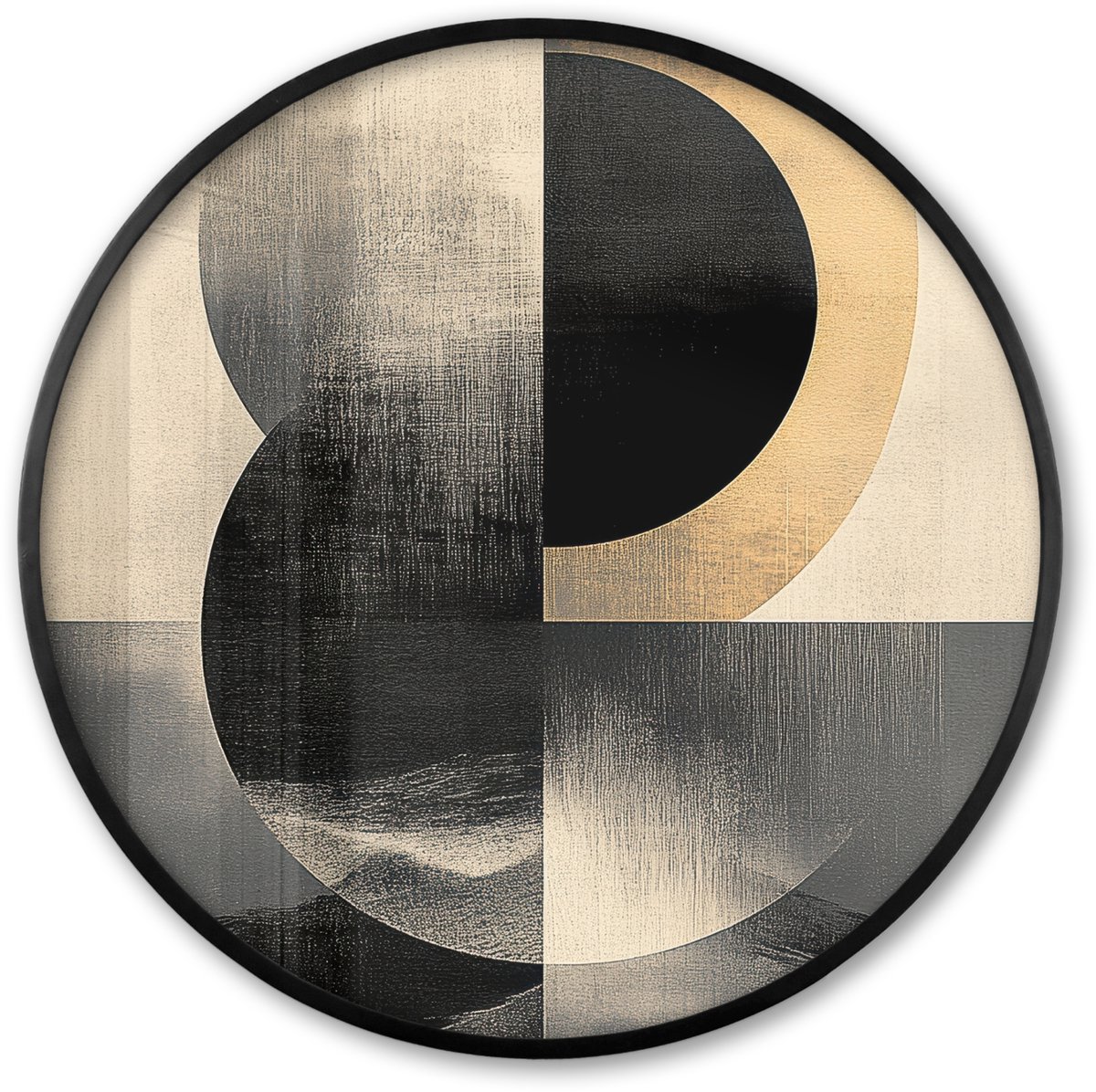 FrameYourWall Poster in lijst Rond - Fotolijst 80x80 cm - Posters - Cirkels - Schaduw - Abstract - Ronde posterlijst zwart - Decoratie - Wanddecoratie woonkamer - Muurdecoratie slaapkamer