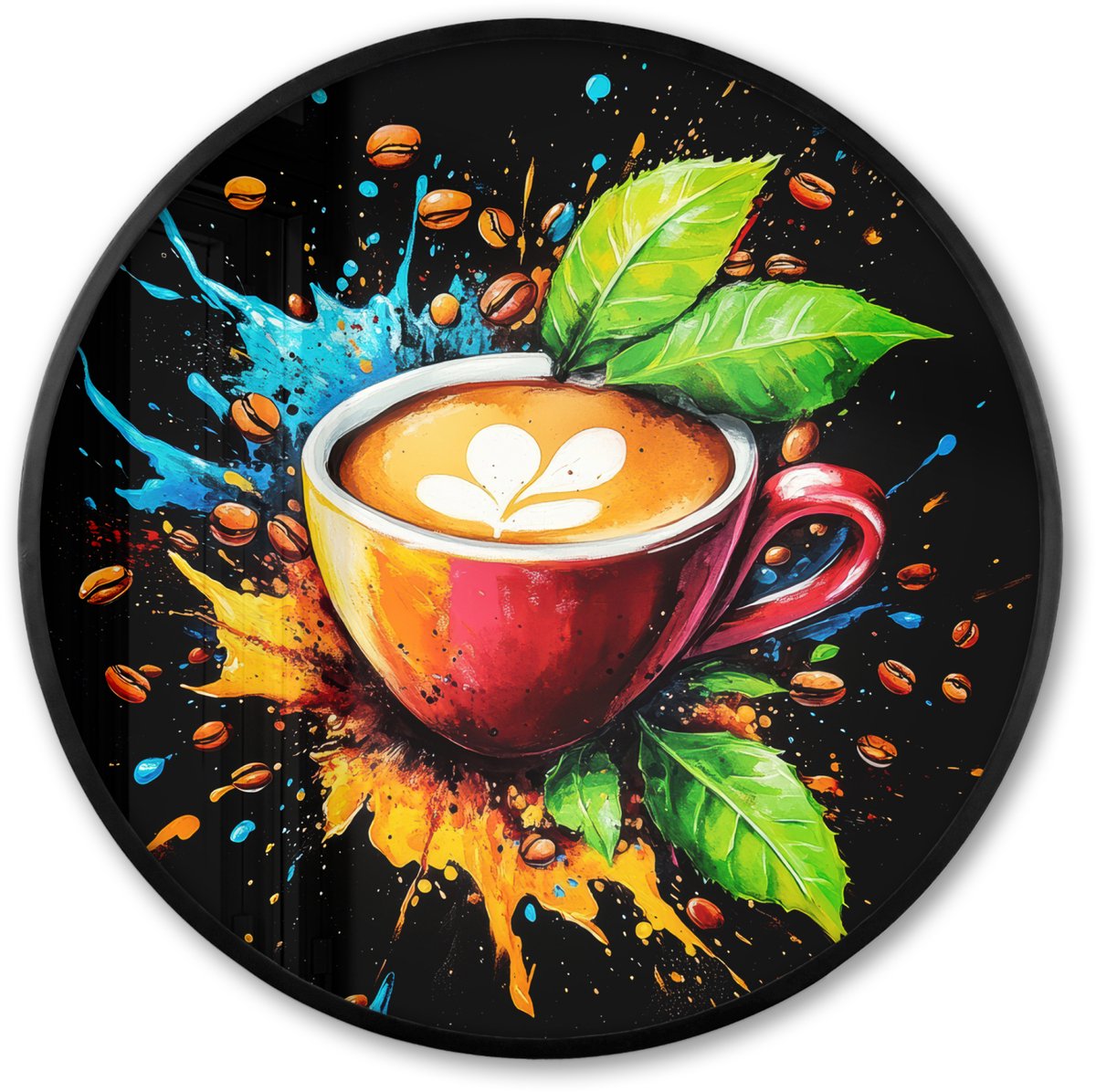 FrameYourWall Poster in lijst Rond - Fotolijst 60x60 cm - Posters - Koffie - Graffiti - Drinken - Abstract - Ronde posterlijst zwart - Decoratie - Wanddecoratie woonkamer - Muurdecoratie slaapkamer Graffiti - Koffie