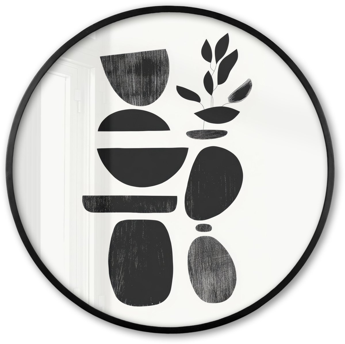 FrameYourWall Poster in lijst Rond - Fotolijst 80x80 cm - Posters - Japandi - Zwart - Abstract - Ronde posterlijst zwart - Decoratie - Wanddecoratie woonkamer - Muurdecoratie slaapkamer Figuren