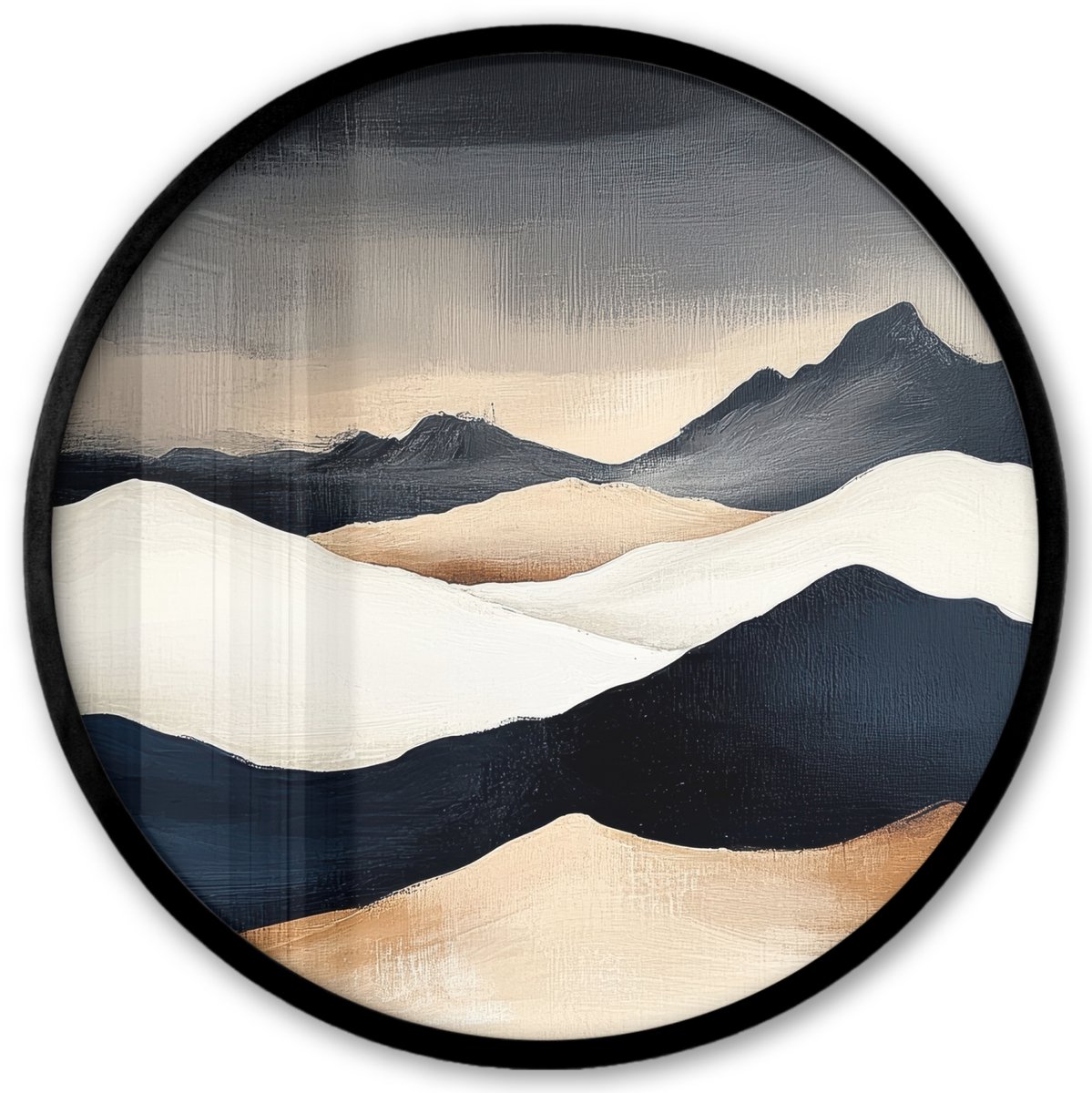FrameYourWall Poster in lijst Rond - Fotolijst 40x40 cm - Posters - Bergen - Donkerblauw - Landschap - Ronde posterlijst zwart - Decoratie - Wanddecoratie woonkamer - Muurdecoratie slaapkamer Landschap - Abstract