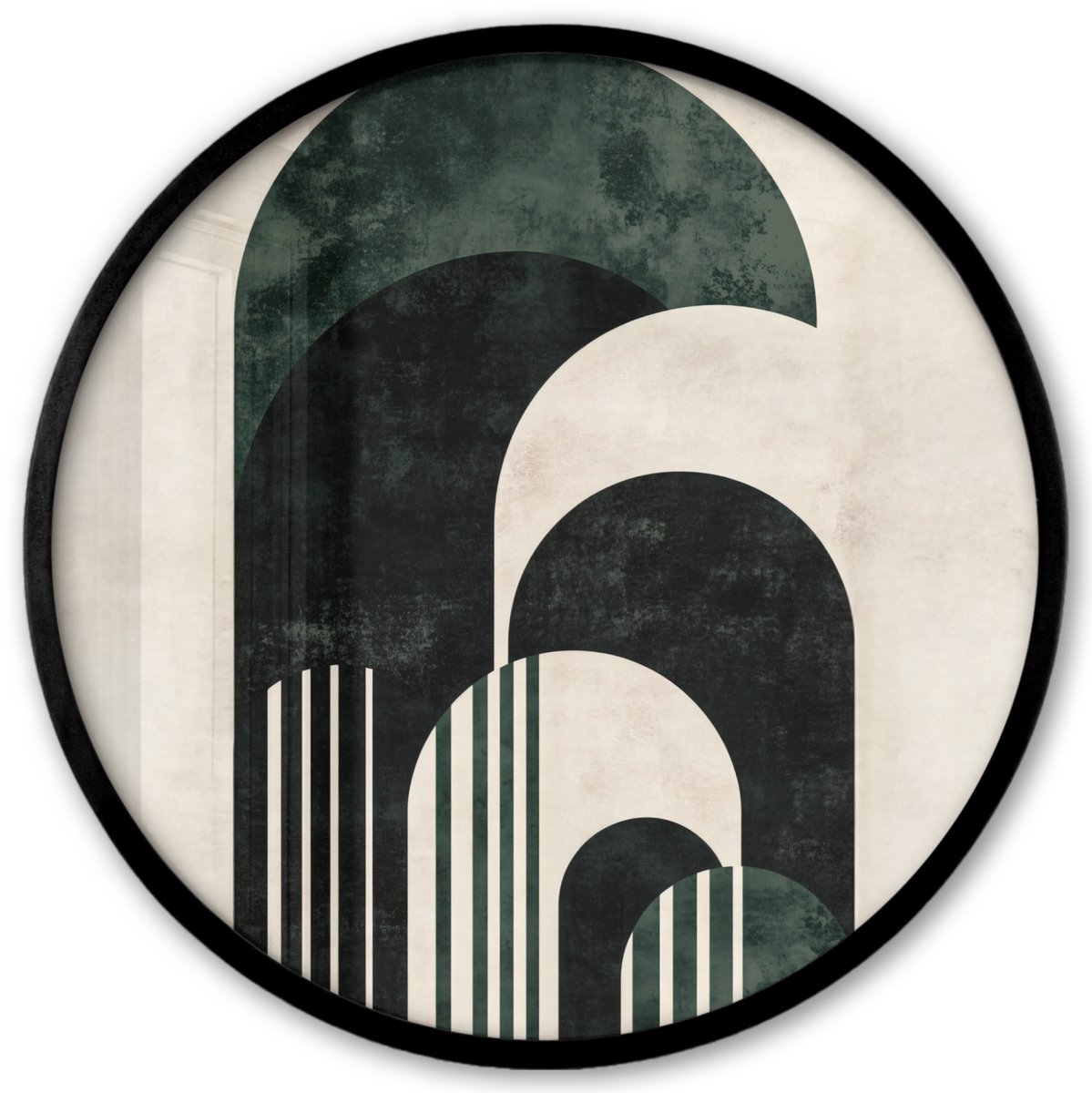 FrameYourWall Poster in lijst Rond - Fotolijst 40x40 cm - Posters - Bogen - Donkergroen - Lijnen - Ronde posterlijst zwart - Decoratie - Wanddecoratie woonkamer - Muurdecoratie slaapkamer Vormen