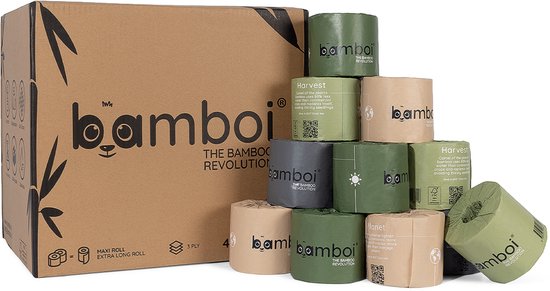 Bamboi Toiletpapier - Bamboe Wc Papier (3-laags) - 48 Maxi rollen - 400 vellen per rol - 100% FSC® Gecertificeerde Bamboe