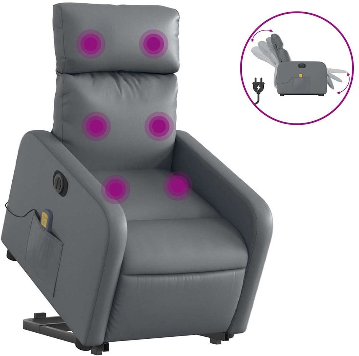 vidaXL Sta-op-massagestoel - elektrisch - kunstleer - grijs