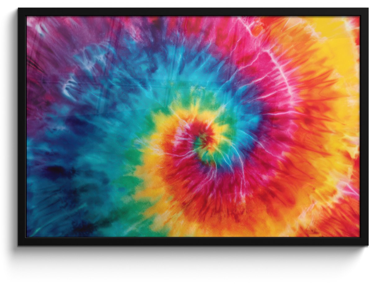 FrameYourWall Poster in lijst - Fotolijst 90x60 cm - Posters - Regenboog - Tie dye - Kleurrijk - Blauw - Posterlijst zwart - Decoratie - Wanddecoratie woonkamer - Muurdecoratie slaapkamer