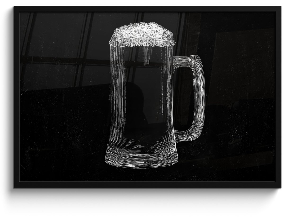 FrameYourWall Poster in lijst - Fotolijst 90x60 cm - Posters - Bierpul - Schuim - Krijttekening - Posterlijst zwart - Decoratie - Wanddecoratie woonkamer - Muurdecoratie slaapkamer