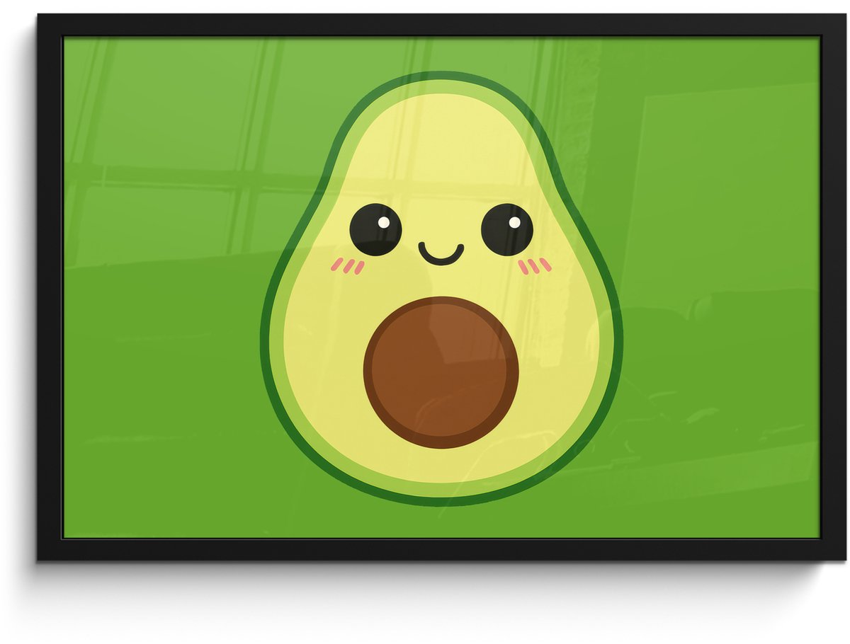 FrameYourWall Poster in lijst - Fotolijst 60x40 cm - Posters - Avocado - Groen - Speels - Posterlijst zwart - Decoratie - Wanddecoratie woonkamer - Muurdecoratie slaapkamer