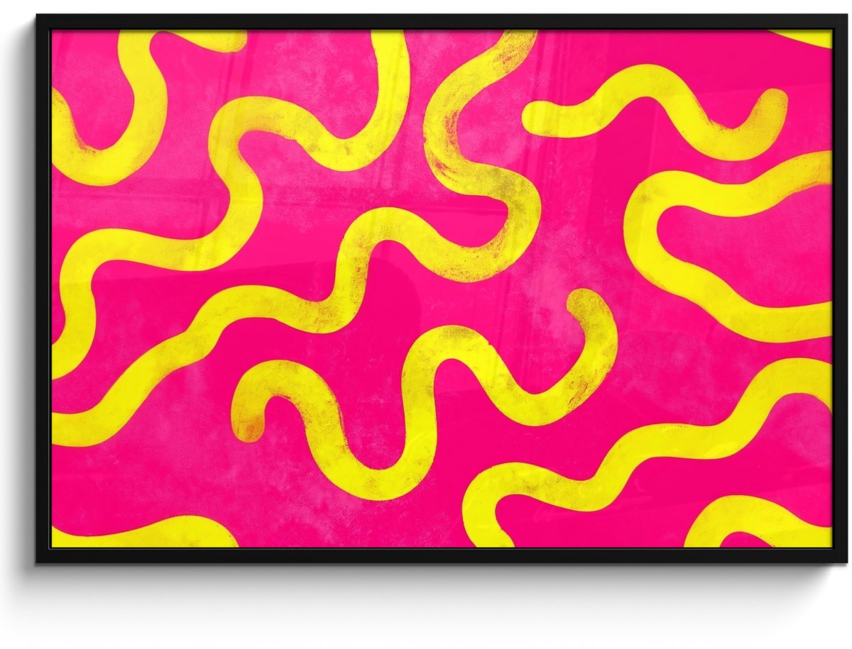FrameYourWall Poster in lijst - Fotolijst 120x80 cm - Posters - Lijn - Geel - Abstract - Posterlijst zwart - Decoratie - Wanddecoratie woonkamer - Muurdecoratie slaapkamer Lijnen - Abstract