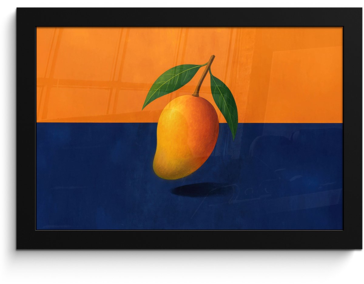 FrameYourWall Poster in lijst - Fotolijst 30x20 cm - Posters - Mango - Vlakken - Bladeren - Oranje - Posterlijst zwart - Decoratie - Wanddecoratie woonkamer - Muurdecoratie slaapkamer