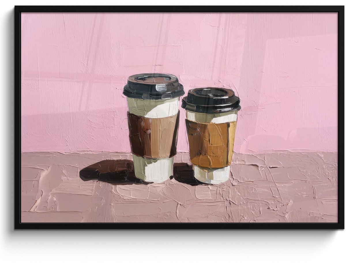 FrameYourWall Poster in lijst - Fotolijst 120x80 cm - Posters - Koffiebekers - Deksel - Verf - Textuur - Posterlijst zwart - Decoratie - Wanddecoratie woonkamer - Muurdecoratie slaapkamer