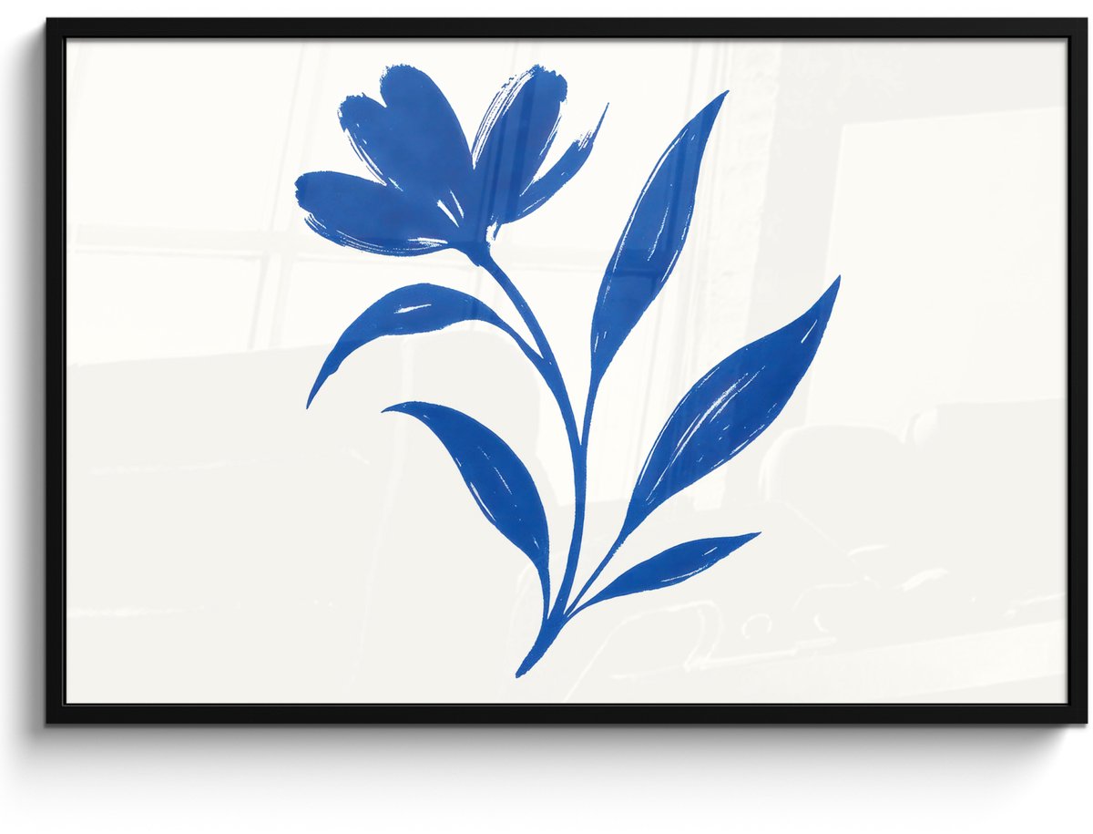 FrameYourWall Poster in lijst - Fotolijst 120x80 cm - Posters - Bloem - Blaadjes - Minimalistisch - Blauw - Posterlijst zwart - Decoratie - Wanddecoratie woonkamer - Muurdecoratie slaapkamer