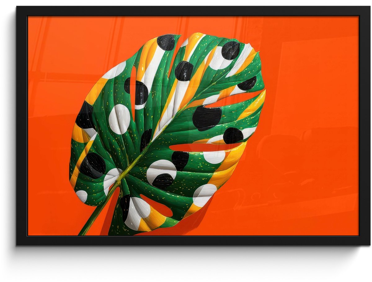 FrameYourWall Poster in lijst - Fotolijst 60x40 cm - Posters - 3-2 - Posterlijst zwart - Decoratie - Wanddecoratie woonkamer - Muurdecoratie slaapkamer Blad - Stippen