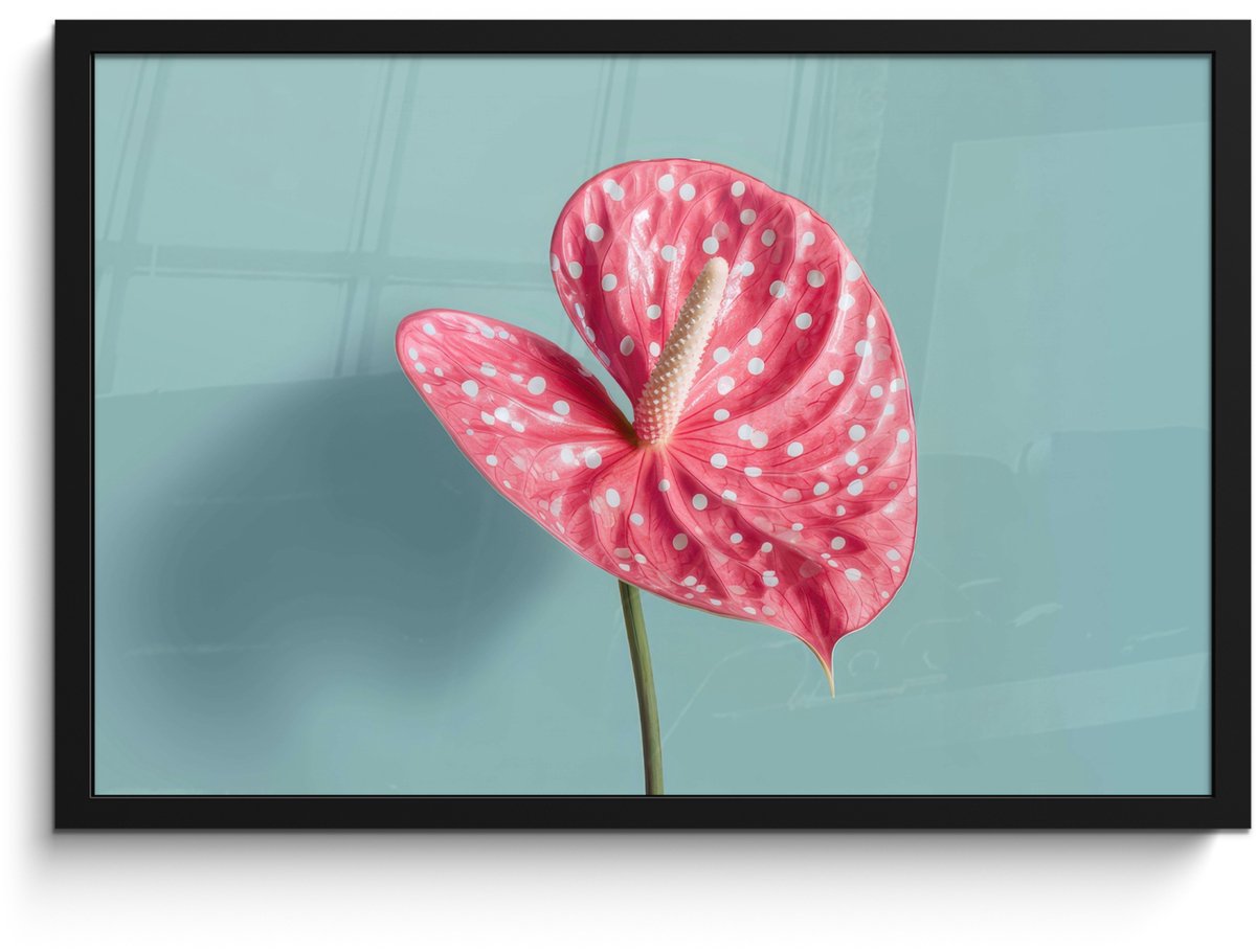 FrameYourWall Poster in lijst - Fotolijst 60x40 cm - Posters - Blad - Anthurium - Stippen - Roze - Posterlijst zwart - Decoratie - Wanddecoratie woonkamer - Muurdecoratie slaapkamer
