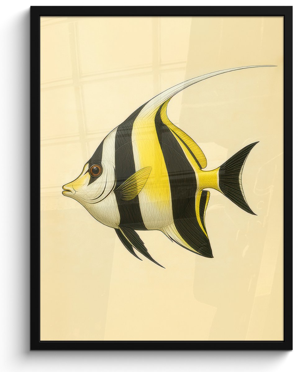 FrameYourWall Poster in lijst - Fotolijst 60x80 cm - Posters - Vis - Sierlijk - Rugvin - Geel - Posterlijst zwart - Decoratie - Wanddecoratie woonkamer - Muurdecoratie slaapkamer