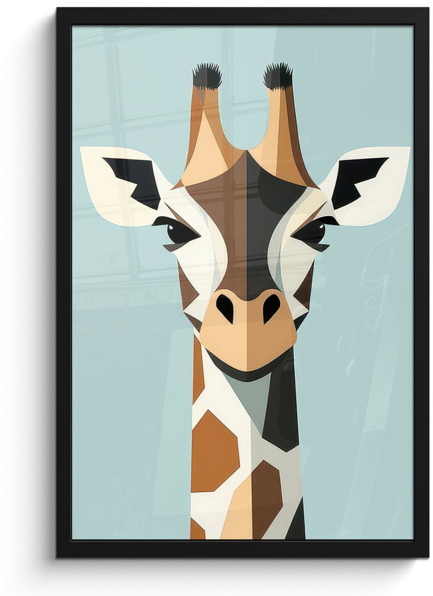 FrameYourWall Poster in lijst - Fotolijst 40x60 cm - Posters - Giraffe - Illustratie - Bruin - Minimalistisch - Posterlijst zwart - Decoratie - Wanddecoratie woonkamer - Muurdecoratie slaapkamer
