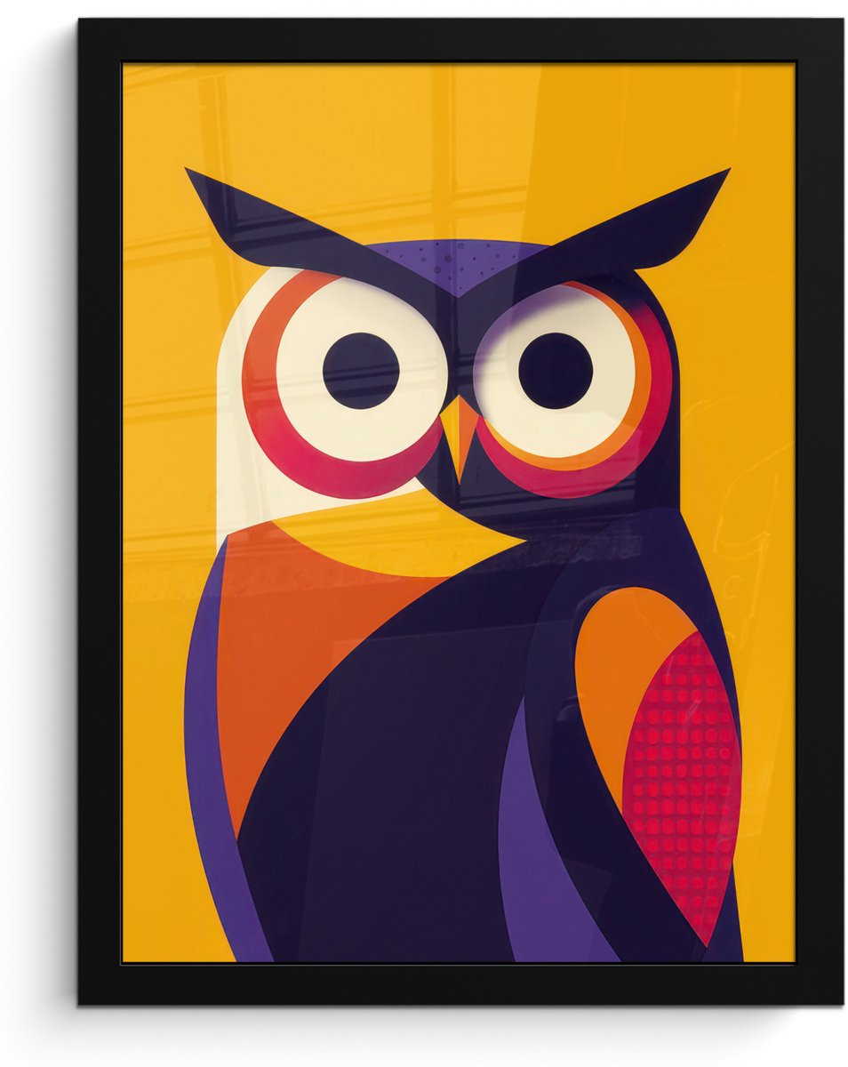 FrameYourWall Poster in lijst - Fotolijst 30x40 cm - Posters - Uil - Grafisch - Kleurrijk - Ogen - Posterlijst zwart - Decoratie - Wanddecoratie woonkamer - Muurdecoratie slaapkamer Uil - Ogen