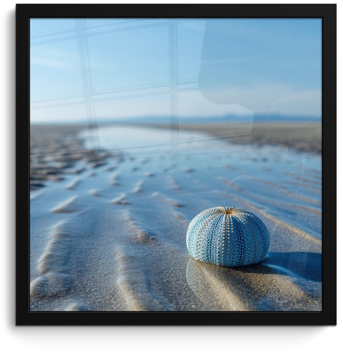 FrameYourWall Poster in lijst - Fotolijst 40x40 cm - Posters - Strand - Schild - Water - Blauw - Posterlijst zwart - Decoratie - Wanddecoratie woonkamer - Muurdecoratie slaapkamer Strand - Water