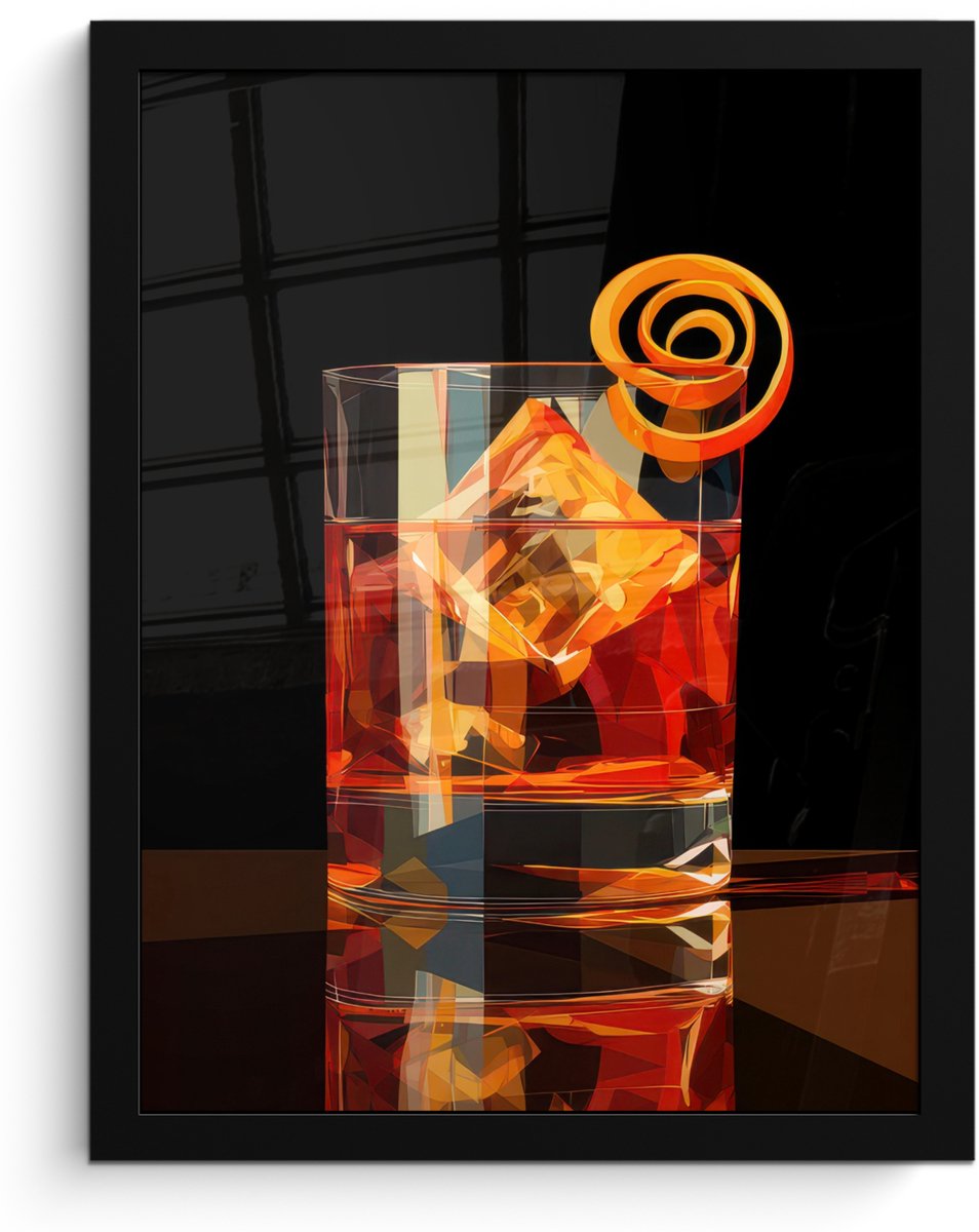 FrameYourWall Poster in lijst - Fotolijst 30x40 cm - Posters - Glas - Ijsblokjes - Drinken - Bruin - Posterlijst zwart - Decoratie - Wanddecoratie woonkamer - Muurdecoratie slaapkamer - Kerstversiering - Kerstdecoratie voor binnen - Kerstmis
