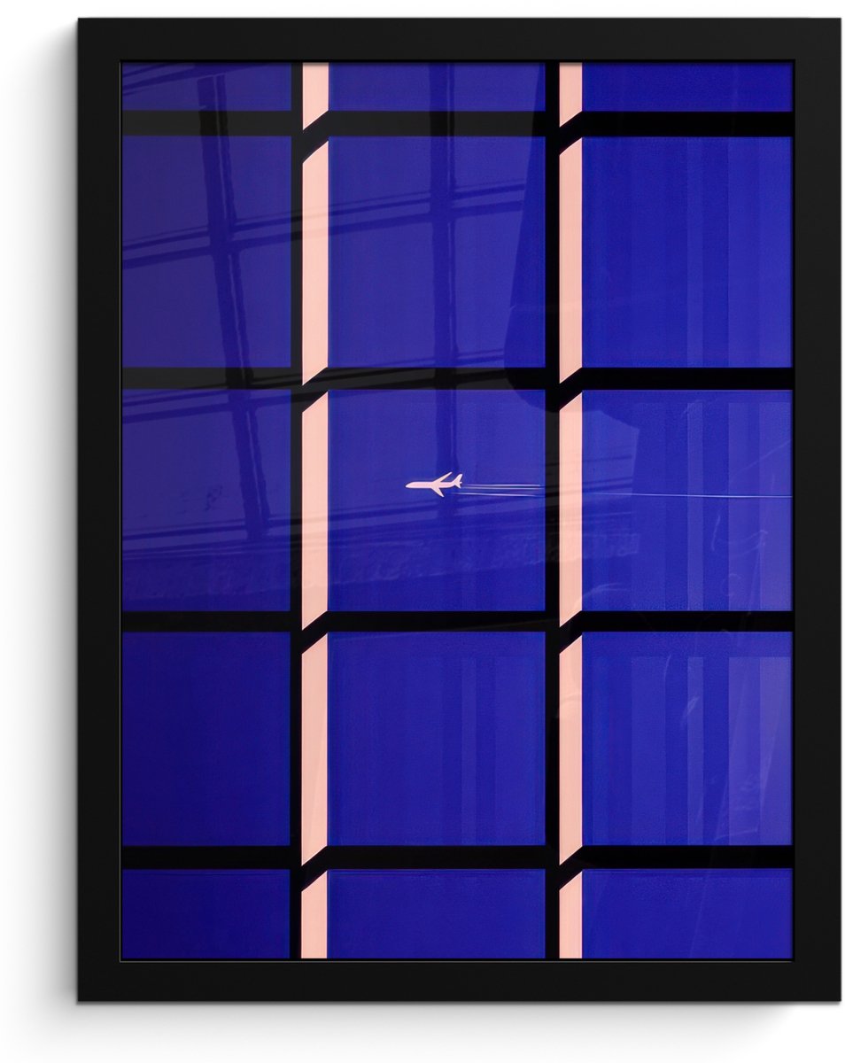 FrameYourWall Poster in lijst - Fotolijst 30x40 cm - Posters - Vliegtuig - Ruiten - Blauw - Rechthoekig - Posterlijst zwart - Decoratie - Wanddecoratie woonkamer - Muurdecoratie slaapkamer - Kerstversiering - Kerstdecoratie voor binnen - Kerstmis