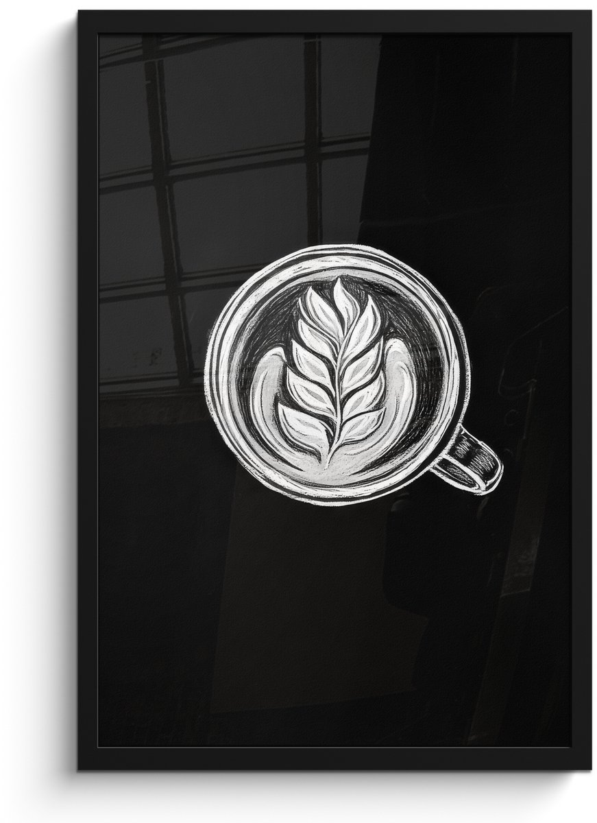 FrameYourWall Poster in lijst - Fotolijst 40x60 cm - Posters - Krijttekening - Koffie - Latte art - Posterlijst zwart - Decoratie - Wanddecoratie woonkamer - Muurdecoratie slaapkamer