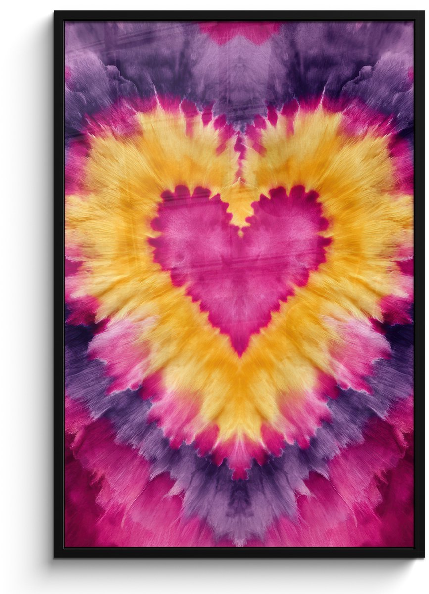 FrameYourWall Poster in lijst - Fotolijst 80x120 cm - Posters - Tie dye - Hartvorm - Vlammen - Oranje - Posterlijst zwart - Decoratie - Wanddecoratie woonkamer - Muurdecoratie slaapkamer