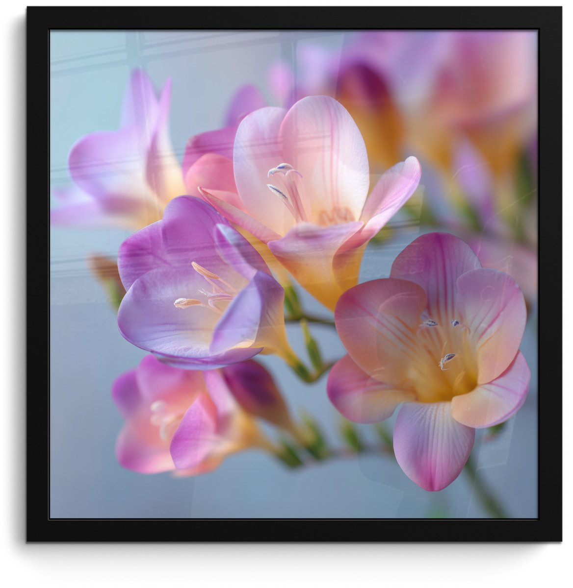 FrameYourWall Poster in lijst - Fotolijst 40x40 cm - Posters - Bloemen - Paars - Overloop - Meeldraden - Posterlijst zwart - Decoratie - Wanddecoratie woonkamer - Muurdecoratie slaapkamer Bloemen - Overloop
