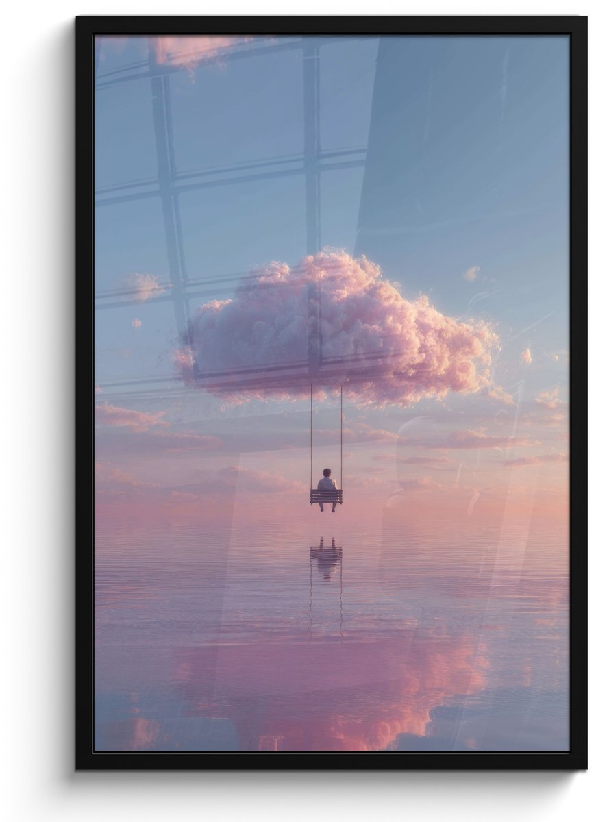 FrameYourWall Poster in lijst - Fotolijst 60x90 cm - Posters - Wolk - Schommel - Kleurrijke lucht - Posterlijst zwart - Decoratie - Wanddecoratie woonkamer - Muurdecoratie slaapkamer