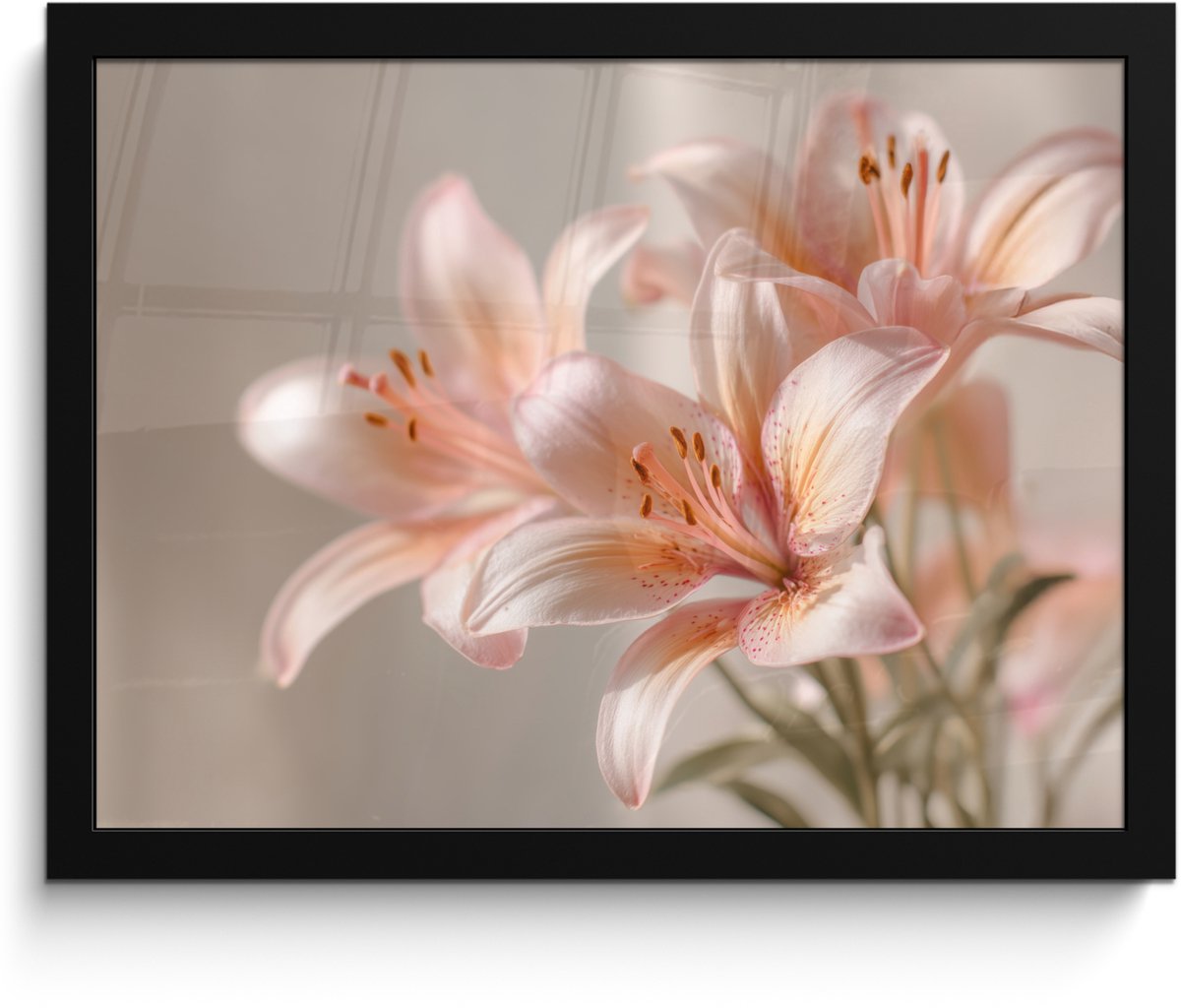 FrameYourWall Poster in lijst - Fotolijst 40x30 cm - Posters - Lelies - Meeldraden - Roze - Wazig - Posterlijst zwart - Decoratie - Wanddecoratie woonkamer - Muurdecoratie slaapkamer