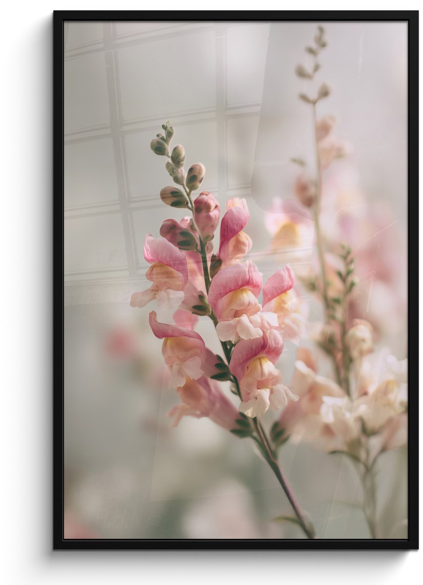 FrameYourWall Poster in lijst - Fotolijst 80x120 cm - Posters - Bloem - Leeuwenbek - Roze - Stengel - Posterlijst zwart - Decoratie - Wanddecoratie woonkamer - Muurdecoratie slaapkamer