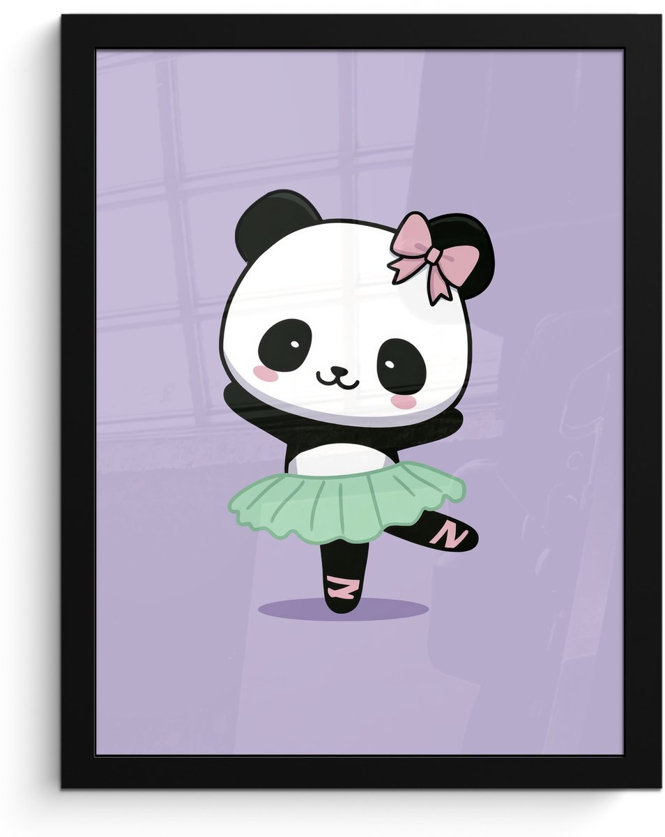 FrameYourWall Poster in lijst - Fotolijst 30x40 cm - Posters - Panda - Paars - Sierlijk - Kawaii - Posterlijst zwart - Decoratie - Wanddecoratie woonkamer - Muurdecoratie slaapkamer