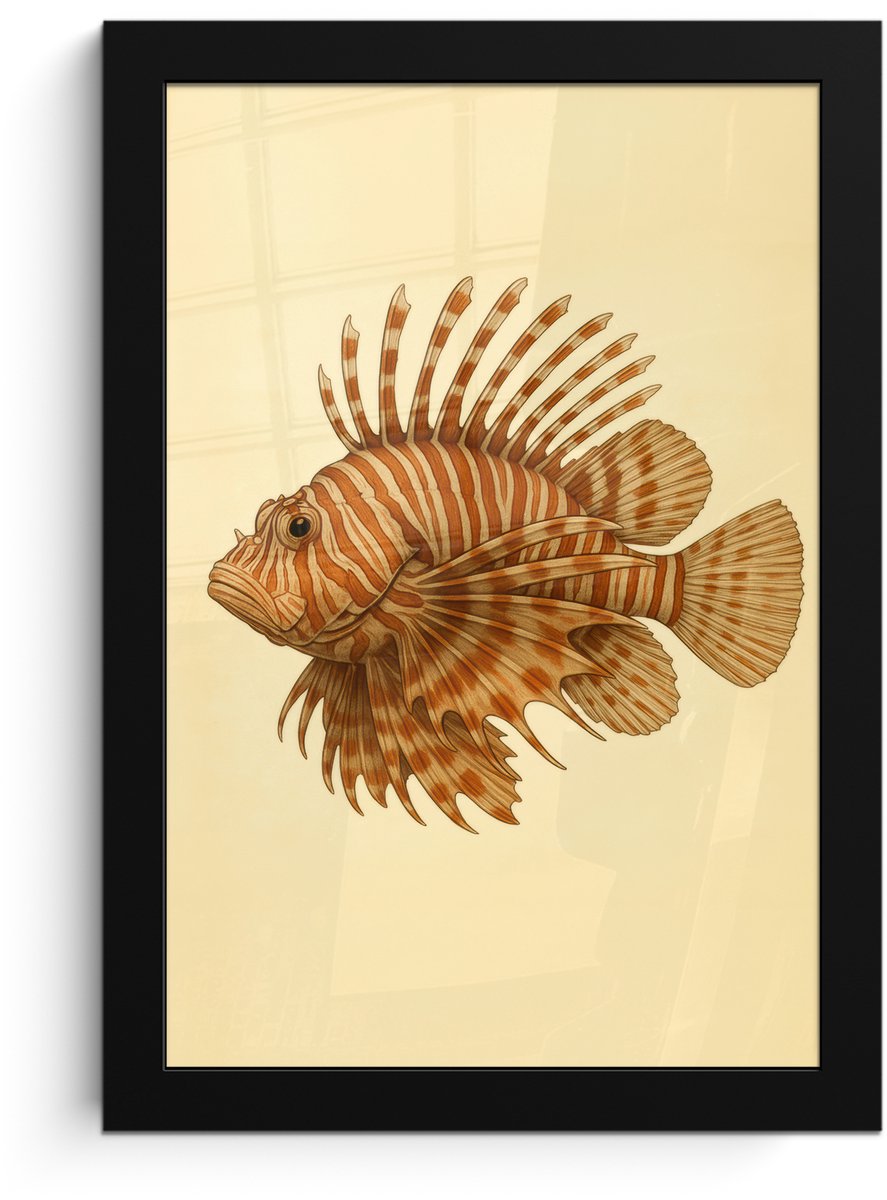 FrameYourWall Poster in lijst - Fotolijst 20x30 cm - Posters - Strepen - Vis - Rond - Stekels - Posterlijst zwart - Decoratie - Wanddecoratie woonkamer - Muurdecoratie slaapkamer Vis - Stekels