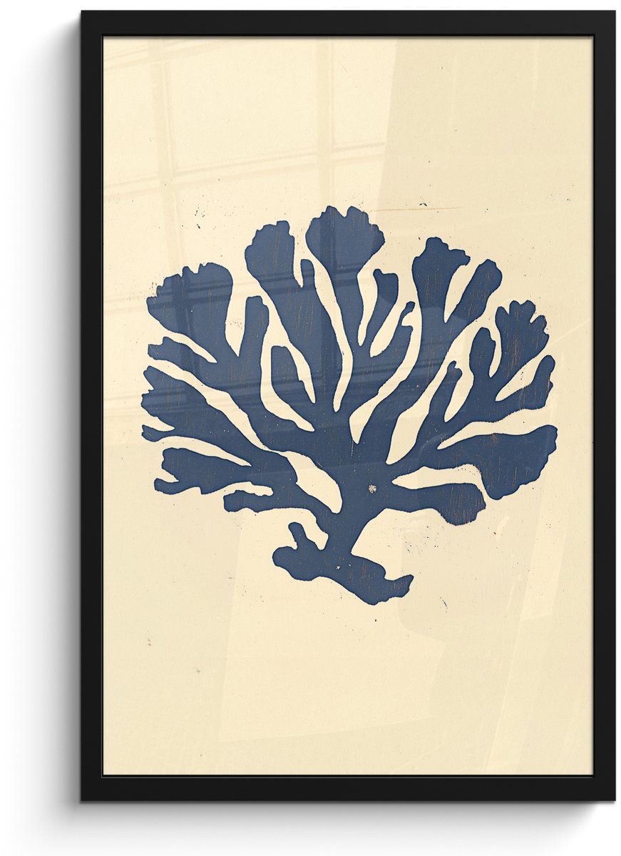 FrameYourWall Poster in lijst - Fotolijst 40x60 cm - Posters - Blauw koraal - Vertakkingen - Beige - Posterlijst zwart - Decoratie - Wanddecoratie woonkamer - Muurdecoratie slaapkamer