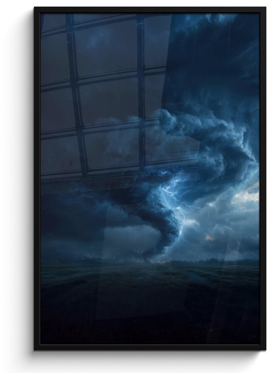 FrameYourWall Poster in lijst - Fotolijst 80x120 cm - Posters - Tornado - Duister - Wolken - Posterlijst zwart - Decoratie - Wanddecoratie woonkamer - Muurdecoratie slaapkamer Tornado - Bliksem