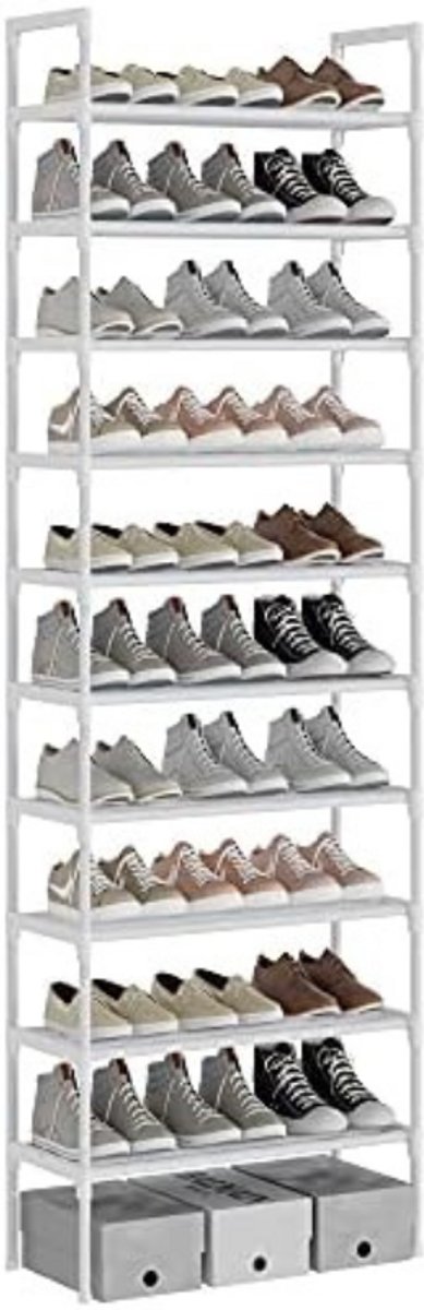 Schoenenrek 10 Niveaus - Extra Stevig Schoenenrek Met 16mm Pijpen - Hoge Schoenenkast Voor 20-30 Paar Schoenen - Ruimtebesparende Schoenenplank Voor Gang En Woonkamer - 56x30x170 cm Wit