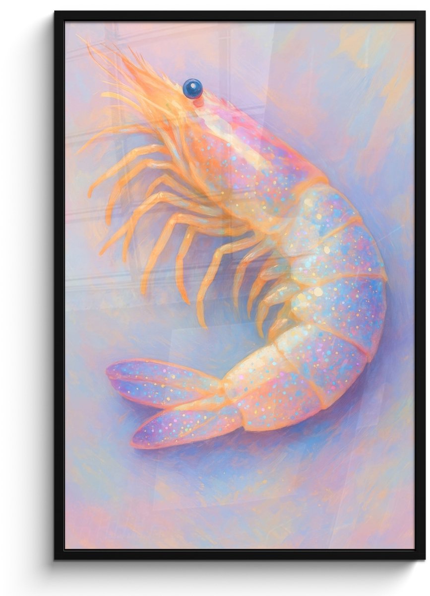 FrameYourWall Poster in lijst - Fotolijst 80x120 cm - Posters - Garnaal - Subtiele structuur - Blauw - Roze - Posterlijst zwart - Decoratie - Wanddecoratie woonkamer - Muurdecoratie slaapkamer
