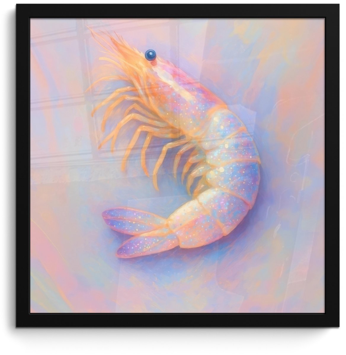 FrameYourWall Poster in lijst - Fotolijst 40x40 cm - Posters - Garnaal - Subtiele structuur - Blauw - Roze - Posterlijst zwart - Decoratie - Wanddecoratie woonkamer - Muurdecoratie slaapkamer