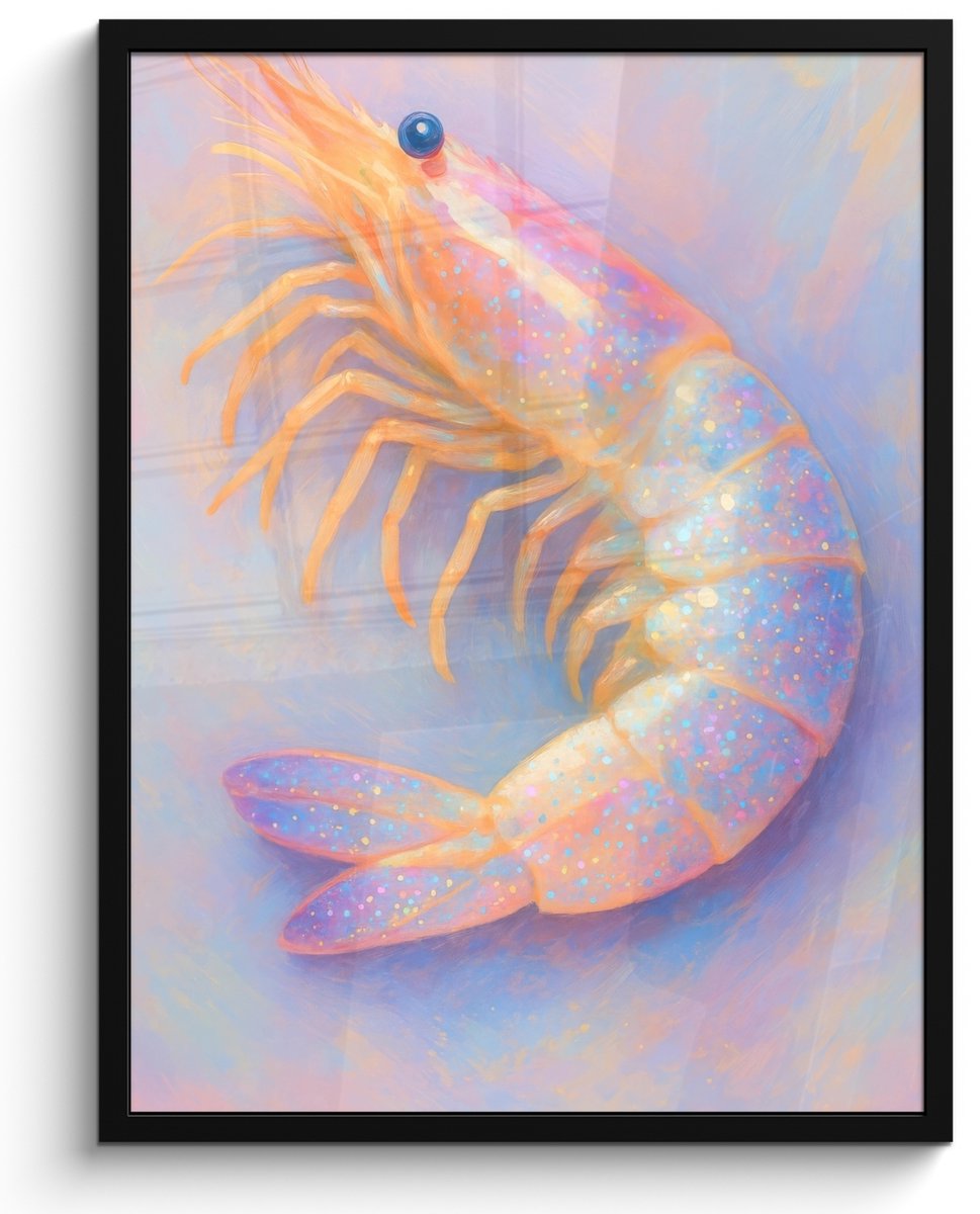 FrameYourWall Poster in lijst - Fotolijst 60x80 cm - Posters - Garnaal - Subtiele structuur - Blauw - Roze - Posterlijst zwart - Decoratie - Wanddecoratie woonkamer - Muurdecoratie slaapkamer