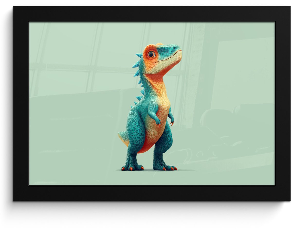 FrameYourWall Poster in lijst - Fotolijst 30x20 cm - Posters - Cartoon - Dino - Oranje - Stekels - Posterlijst zwart - Decoratie - Wanddecoratie woonkamer - Muurdecoratie slaapkamer