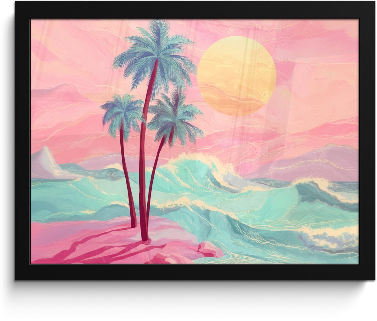 FrameYourWall Poster in lijst - Fotolijst 40x30 cm - Posters - Palmbomen - Golven - Zee - Posterlijst zwart - Decoratie - Wanddecoratie woonkamer - Muurdecoratie slaapkamer