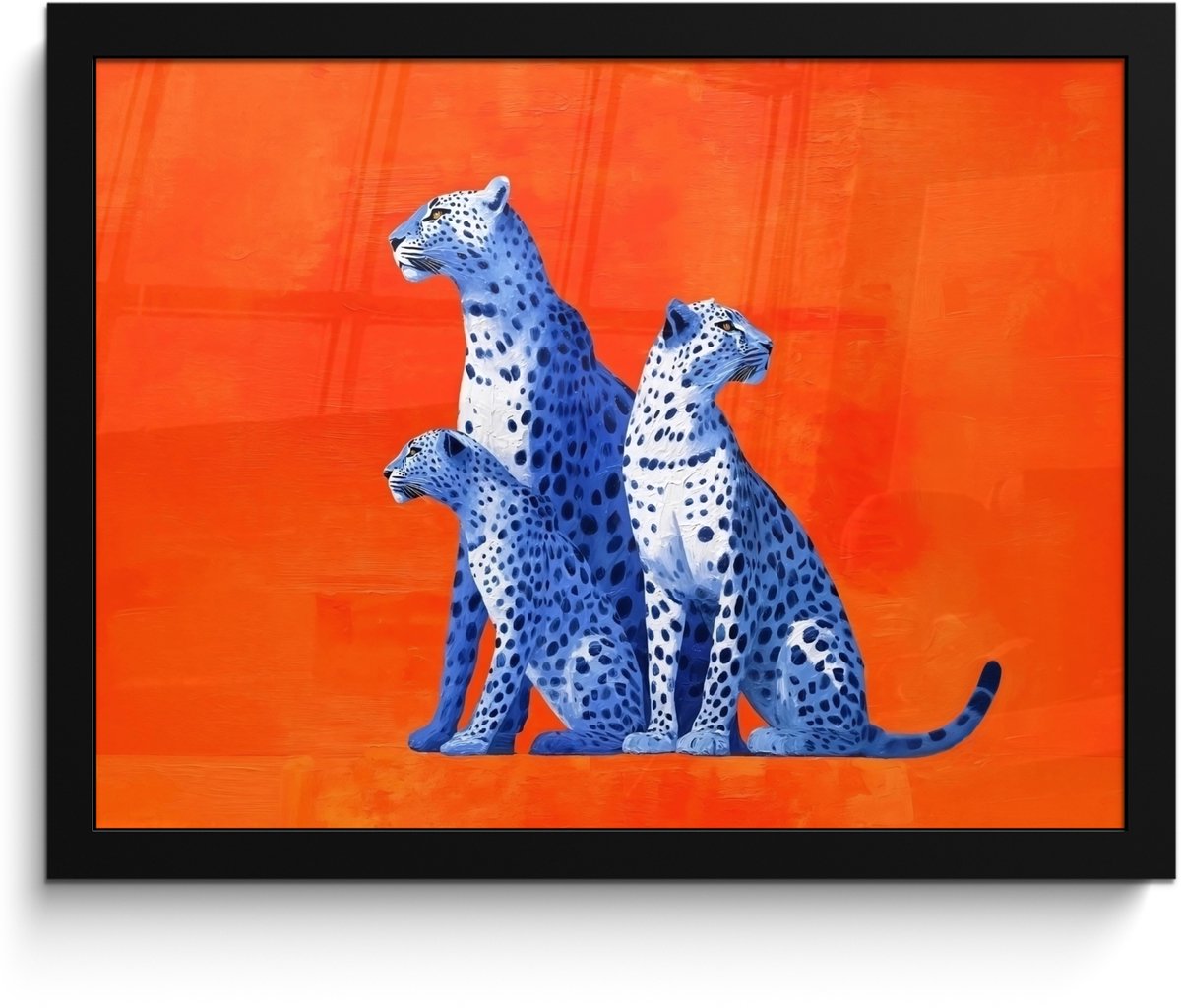 FrameYourWall Poster in lijst - Fotolijst 40x30 cm - Posters - Luipaarden - Stippen - Oranje - Posterlijst zwart - Decoratie - Wanddecoratie woonkamer - Muurdecoratie slaapkamer