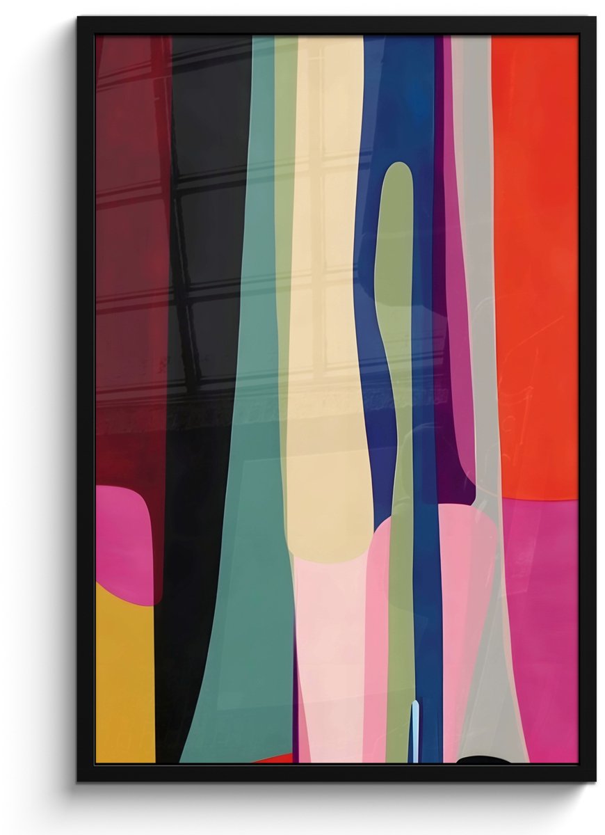 FrameYourWall Poster in lijst - Fotolijst 60x90 cm - Posters - Kleurbanen - Verticaal - Kleurrijk - Posterlijst zwart - Decoratie - Wanddecoratie woonkamer - Muurdecoratie slaapkamer Vormen - Bochten - Kleurrijk