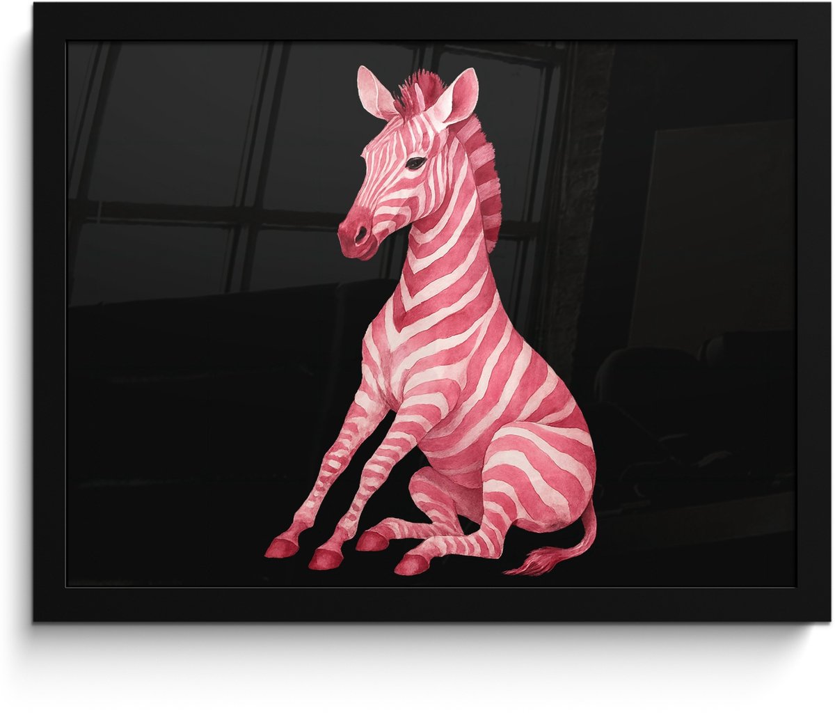 FrameYourWall Poster in lijst - Fotolijst 40x30 cm - Posters - Zebra - Roze - Gestreept - Posterlijst zwart - Decoratie - Wanddecoratie woonkamer - Muurdecoratie slaapkamer