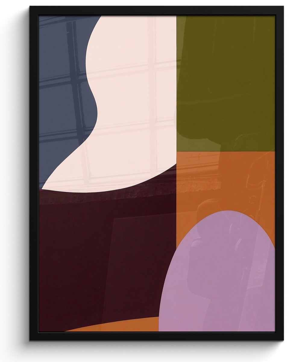 FrameYourWall Poster in lijst - Fotolijst 60x80 cm - Posters - Vormen - Abstract - Kleuren - Vierkant - Posterlijst zwart - Decoratie - Wanddecoratie woonkamer - Muurdecoratie slaapkamer